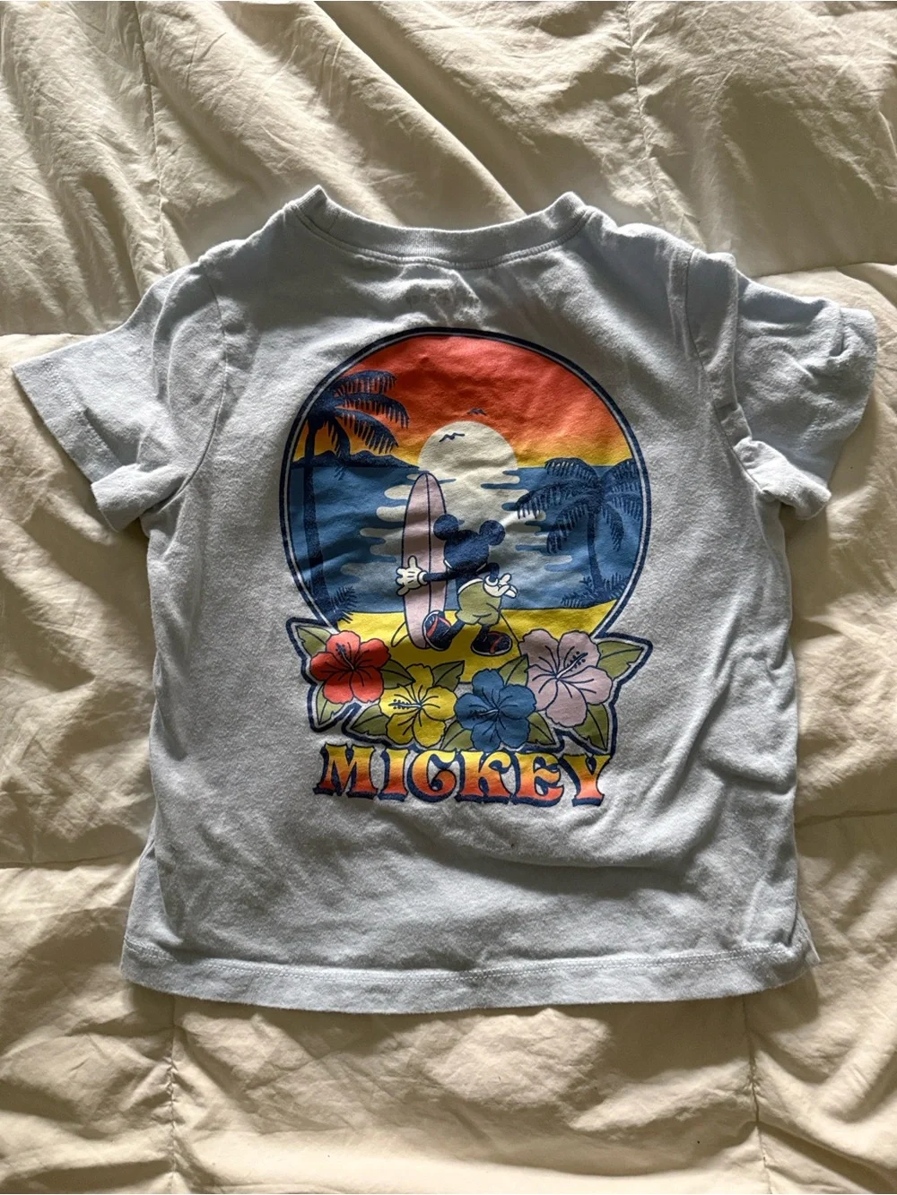 GAP Light Blue Kids Tee with Mickey Mouse and Beach Graphic